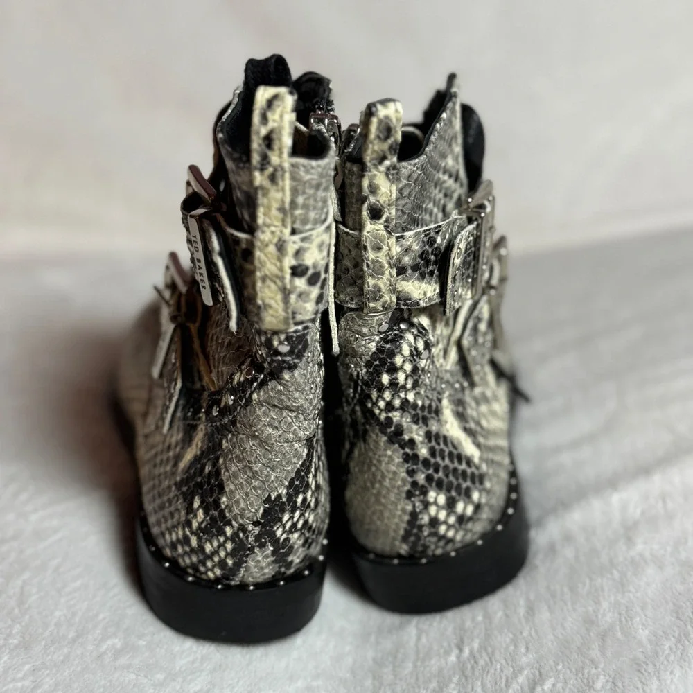 Ted Baker Snake Print Leather Lace Up Ankle Bootie‎ Buckle & Zip, Women's Size 6